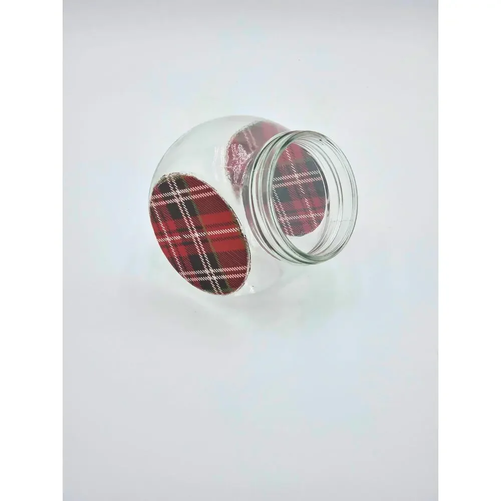 Upcycled Plaid Glass Jar – Holiday Jar, Christmas Container, Rustic Winter Decor